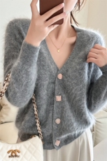 羊范拉绒系列~绒中贵族羊绒V领开衫女高级异形扣软糯针织衫，女装羊绒衫，仟禧羊绒