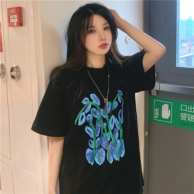 T0738-P25 小众ins风超火港风纯棉短袖 春夏设计感百搭宽松上衣图片