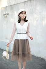 [现货]蕾丝拼接连衣裙马甲两件套，两色、三个尺码，女装连衣裙，依柏璐