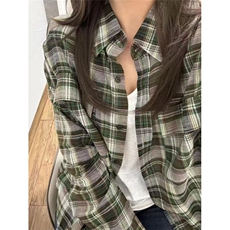 春季慵懒风绿色格子衬衣男女休闲衬衫宽松显瘦长袖上衣CA298，男装衬衫，星座1116A（原606A-3）