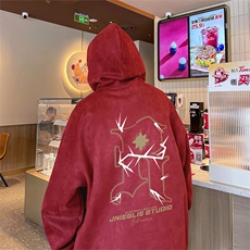 抖音得物深度库存重磅高品质印花麂皮绒连帽卫衣宽松外套AJP0101，女装短外套，电商A443