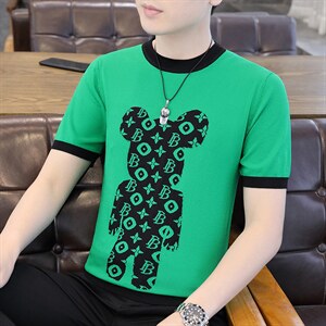 圆领针织透气短袖T恤男士夏季潮流休闲针织衫打底衫 P58图片