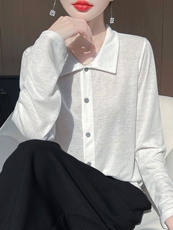 外套春秋翻领新款宽松针织衫上衣长袖百搭开衫，女装针织衫/毛衣，绒宛羊绒