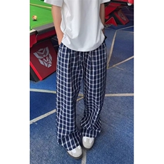 美式泡泡纱格子裤子男女夏薄款宽松bf慵懒风伞兵裤直筒微喇阔腿裤，男装休闲裤，星座1116A（原606A-3）