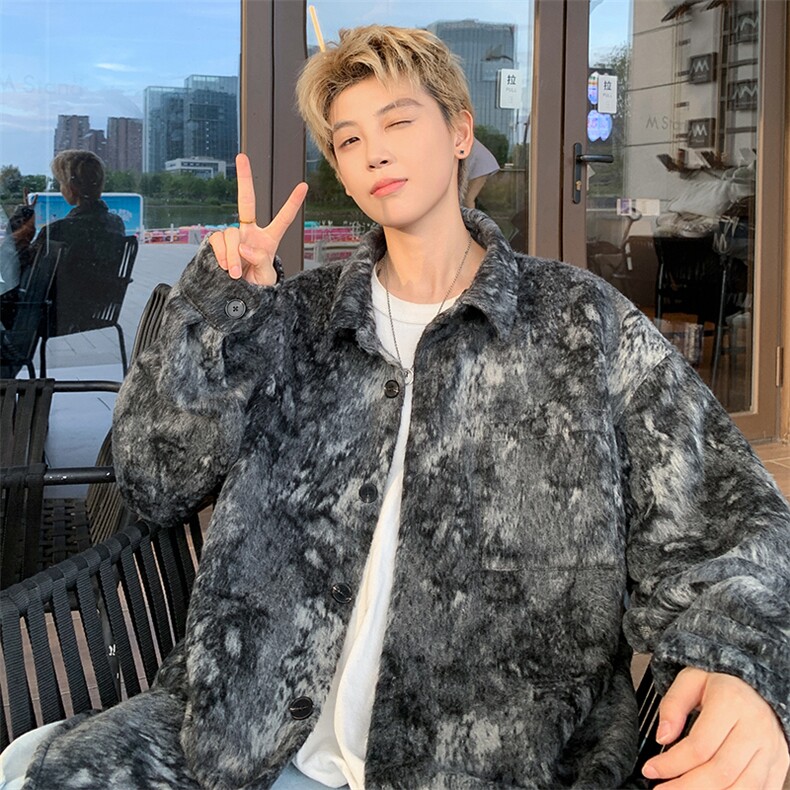 抓毛绒感外套男扎染高街时尚毛呢夹克J2648特P50J2648J加绒特P60,男装夹克,电商A001