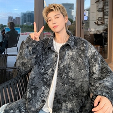 抓毛绒感外套男扎染高街时尚毛呢夹克J2648特P50J2648J加绒特P60，男装夹克，电商A001