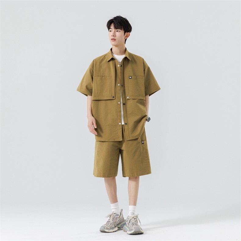 短袖衬衫男新款夏季薄款透气搭配一套短裤宽松翻领衬衣TZ066-P100,男装衬衫,星座308B-2