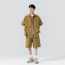 短袖衬衫男新款夏季薄款透气搭配一套短裤宽松翻领衬衣TZ066-P100，男装衬衫，星座308B-2