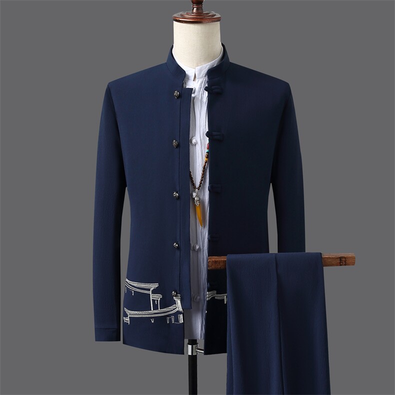 秋冬季风中山装秋装02套装男士唐装两件套A334-TZ706-P100，男装民族服装，电商B339(原A334）
