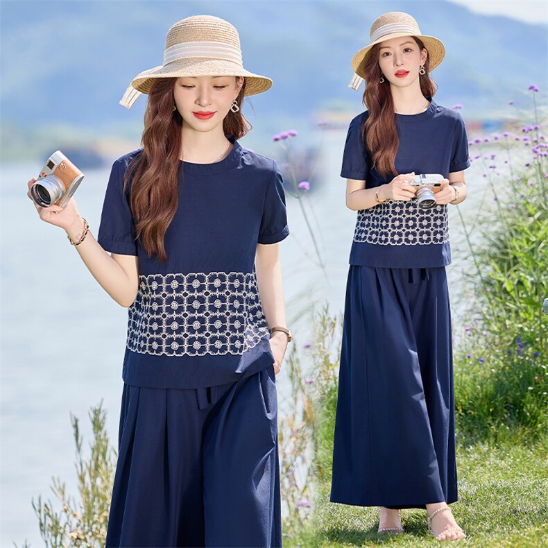 水衣源2739款重工刺绣小衫阔腿裤宽松套装女，女装套装/套裙，水衣源