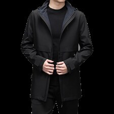 2023秋季新款连帽风衣中长款中青年商务休闲时尚外套长袖上衣男装，男装风衣，电商B212（原钱塘6029）