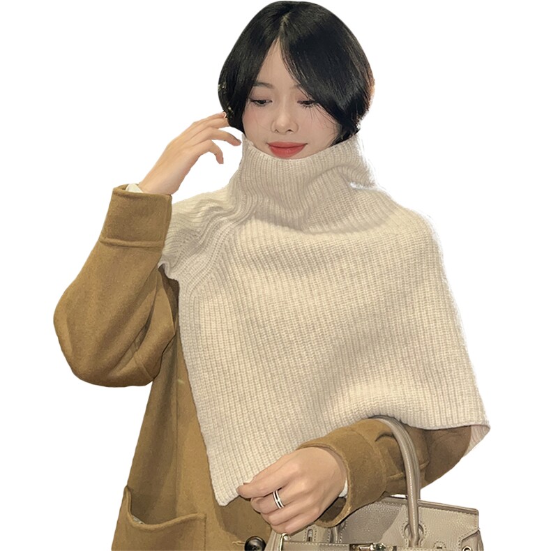 纯羊毛套头围脖披肩女冬季开叉高领不规则斗篷针织围巾加厚保暖,饰品披肩,朝思羊绒