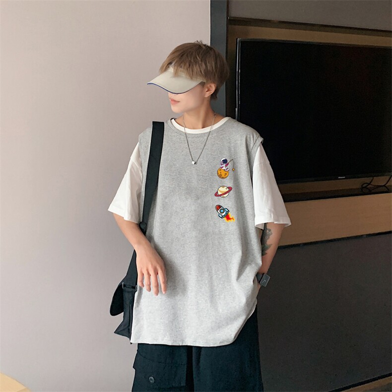 ！港风2023夏季无袖背心男加肥加大码宽松短袖T恤男BX277-P20，男装背心/马甲，电商B371
