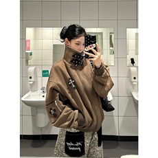 美式十字架贴皮刺绣翻领外套2026新款男女潮牌宽松撞色拼接夹克，男装夹克，星座506A