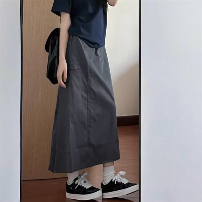 深灰色美式复古工装裙女夏薄2025新款中长款包臀裙高腰显瘦半身裙，女装半身裙，星座1210-1