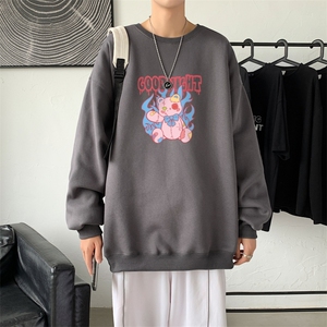 Y2544P38！21年秋冬新款港风日系大码印花长袖圆领卫衣男图片