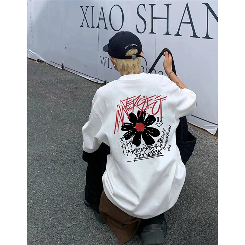 纯棉印花短袖男T恤夏季潮牌痞帅宽松落肩袖少年百搭休闲半袖上衣,男装T恤,电商A443