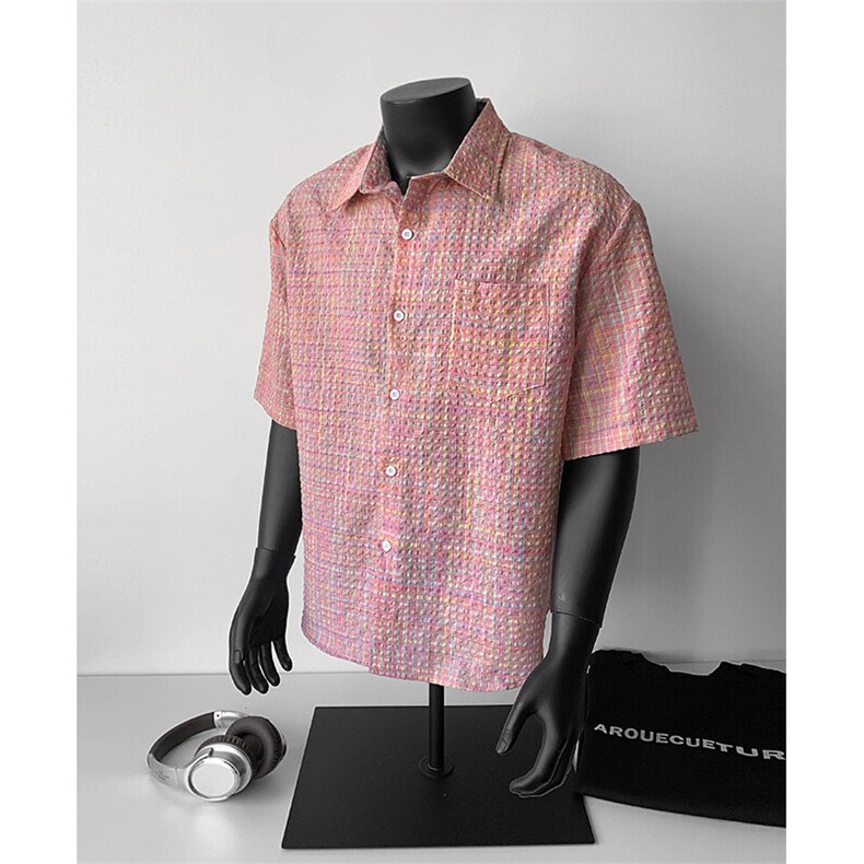 夏季新款港风日系华夫格翻领短袖衬衫宽松XZ213-CS1900-P35控58,男装T恤,星座213