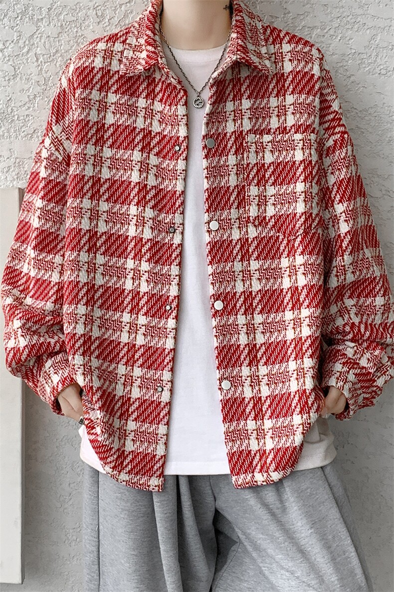 8XL-M特大码高级感千鸟格闲大码情侣复古翻领夹克外套JK1303P65,男装夹克,电商D206-1