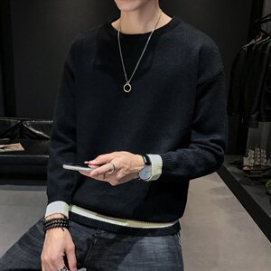款5768青少年半高领毛衣男条纹宽松线衣潮流韩版冬季图片