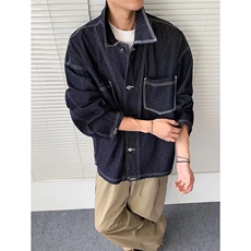 春秋季复古宽松明线牛仔夹克外套男女款ins潮牌工装上衣4711P78，男装工装外套，星座410-2