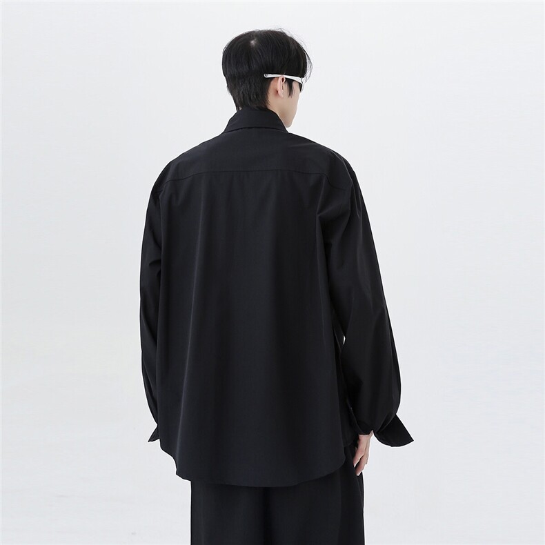 现货长袖衬衫褶皱假两件长袖衬衫痞帅休闲衬衣CS23-P68,男装衬衫,电商C307