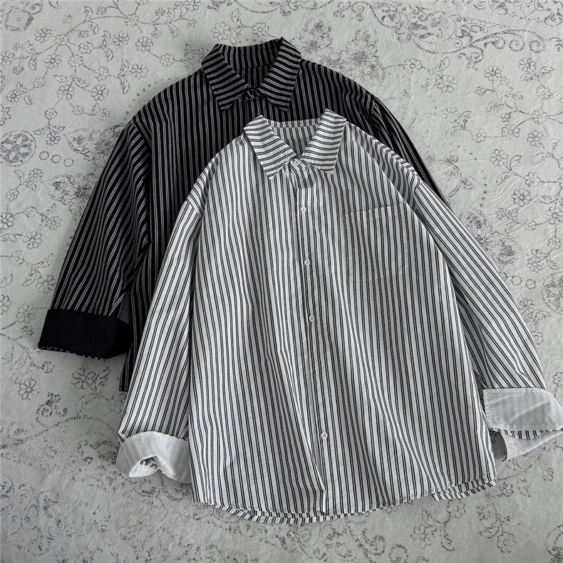 现货CS7185-P46特控78大码竖条纹拼接撞色个性衬衫，男装衬衫，电商D232