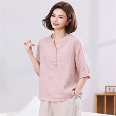 2026年夏季新款文艺苎麻衬衫宽松显瘦刺绣休闲上衣，女装衬衫，忆绮罗