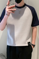 2025新款夏季短袖T恤男潮牌华夫格拼接半袖体恤A313-1-32342-P38，男装T恤，电商A313-1