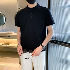 夏季冰丝薄款短袖polo衫男生韩版半袖纯色简约立领上衣男T恤T555，男装T恤，星座1116A-2（原606A-1）