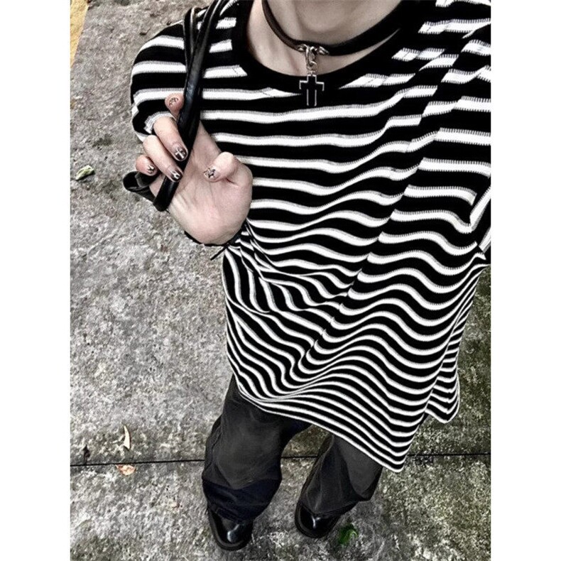 条纹圆领短袖t恤男女款夏季基础款休闲宽松百搭半袖上衣T01,男装T恤,星座1116A（原606A-3）