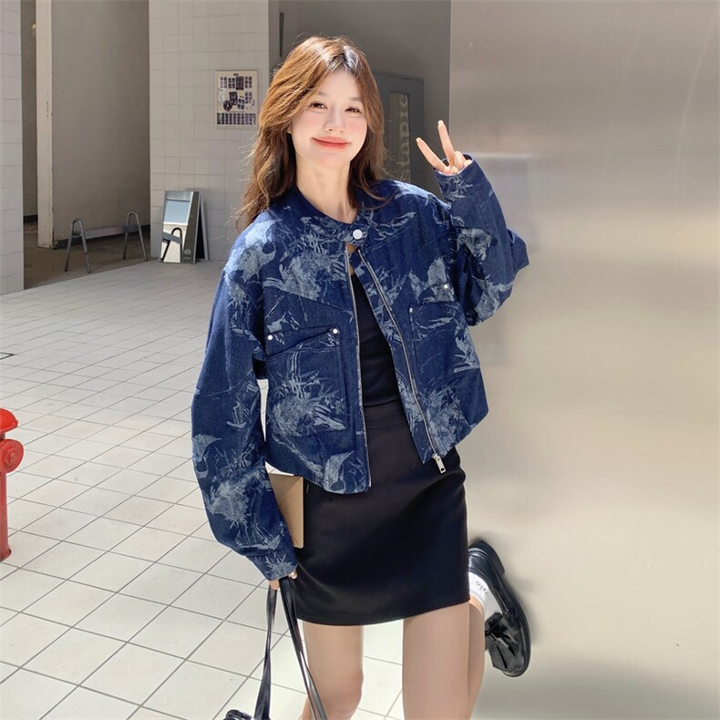 甜酷风印花牛仔外套女2025秋季新款设计感小个子休闲减龄短款夹克图片