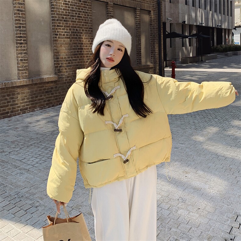 奶甜系连帽羽绒棉服女2024冬季新款韩系减龄小个子加厚短款面包服图片