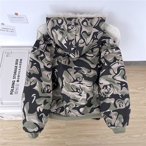 美式迷彩棉服冬季男女座山雕毛绒领棉衣ins工装棉袄M026-P110图片