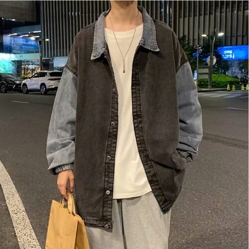 撞色拼接牛仔外套男春秋季韩版潮流宽松上衣港风日系复古休闲夹克,男装工装外套,星座1210-1