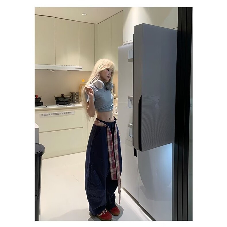 特大码高街甜辣风直筒牛仔裤女胖mm蝴蝶结绑带设计感裤子阔腿长裤,女装休闲裤,星座1210-1
