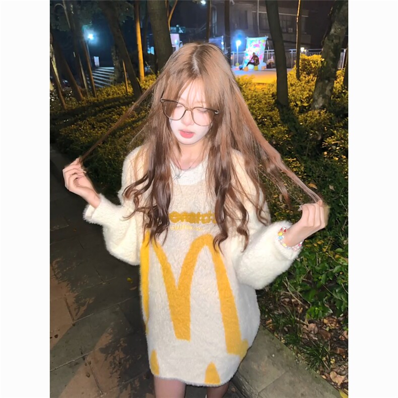 美式复古软糯兔子耳朵马海毛毛衣男女情侣oversize慵懒宽松针织衫,男装针织衫/毛衣,星座1210-1