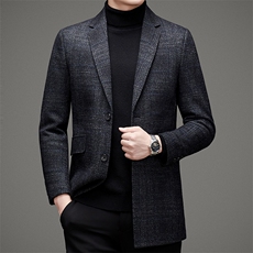 2021羊毛毛呢西装领风衣新款中年秋冬爸爸装外套HM8733-P310，男装毛呢大衣，电商B212（原钱塘6029）