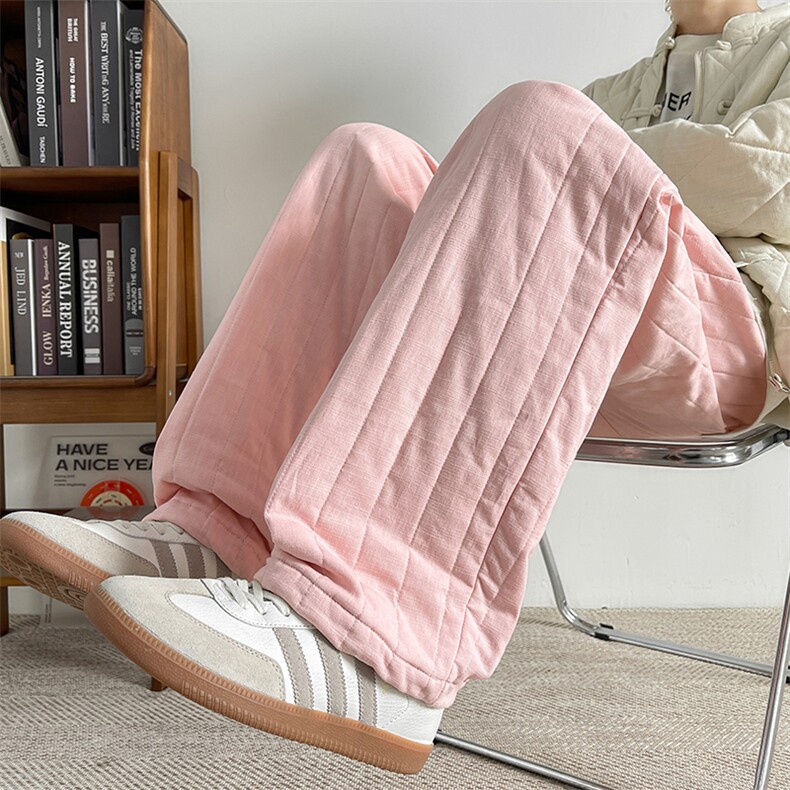 8XL-M加厚夹棉保暖长裤棉麻绗缝竖格休闲裤加棉棉裤K9111P68控88，男装棉裤，电商D206-1