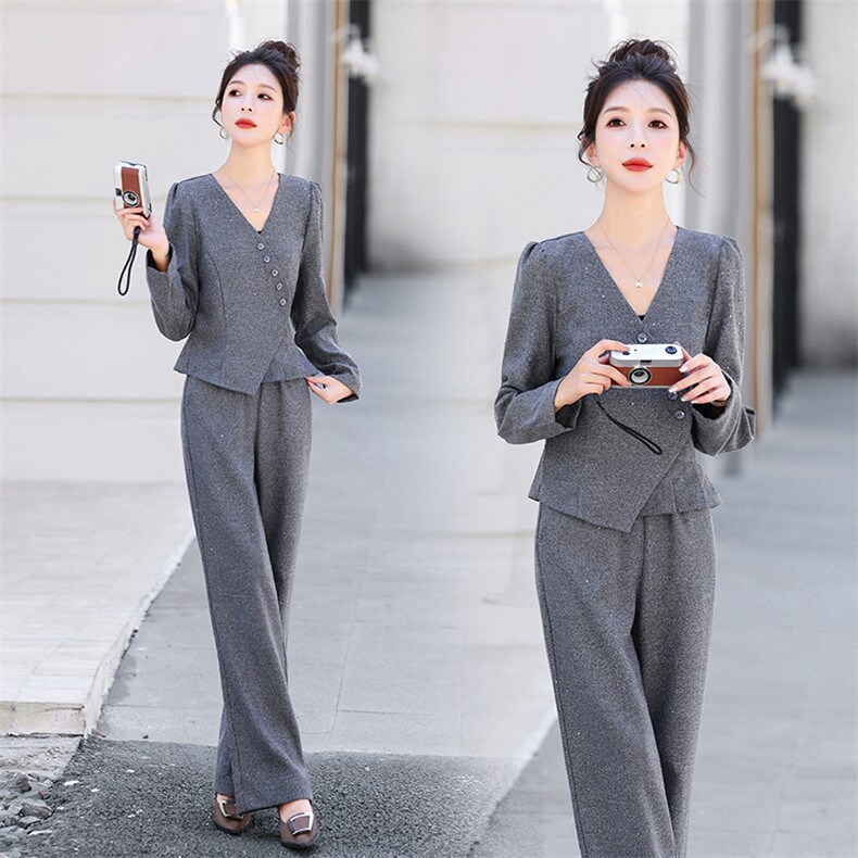 时尚简约大方气质优雅收腰显瘦休闲修身百搭时尚两件套秋季，女装套装/套裙，梦依杭