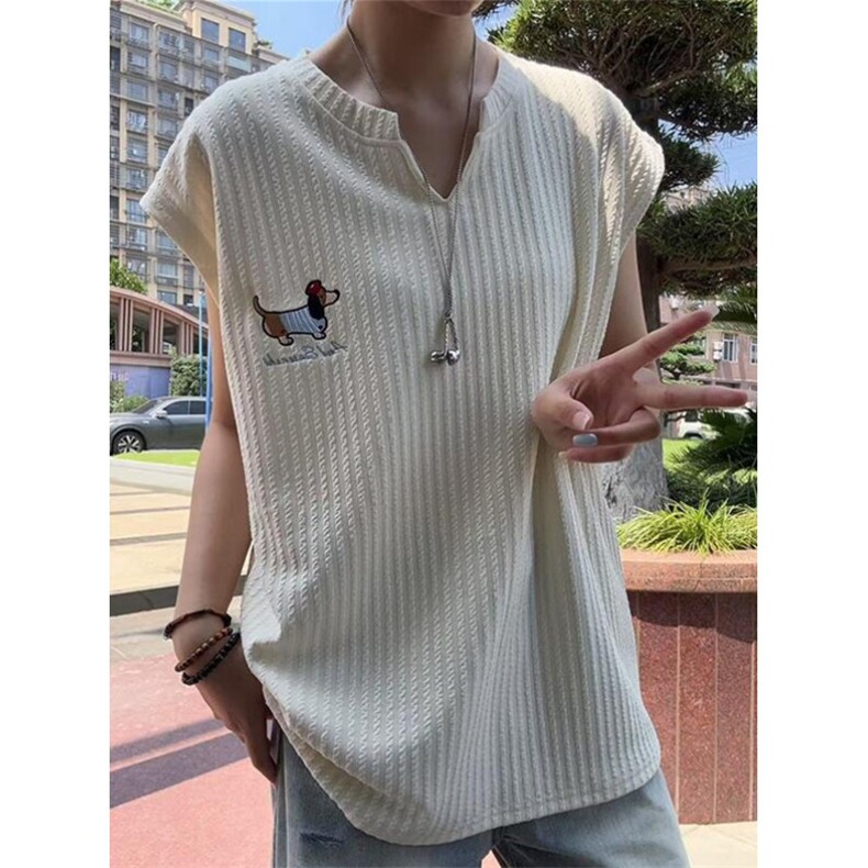 刺绣腊肠狗肌理感坎肩背心男夏季凉感透气无袖T恤v领汗衫TZ116,男装背心/马甲,星座1116A（原606A-3）