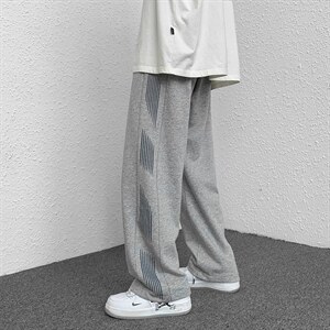 秋冬男士侧面拼接印花大码宽松直筒休闲裤潮流拖地裤K802P50,男装休闲裤,电商A073