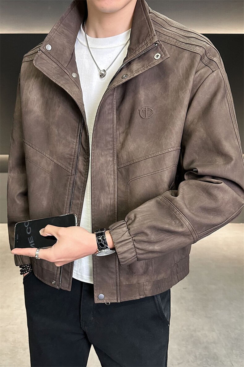 2025春季新款高品质款宽松水洗PU皮衣男外套C317-J881-P165,男装皮衣,电商C317