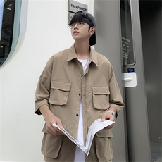 2025夏装多口袋工装短袖衬衫男宽松休闲大码衬衣C300P40，男装衬衫，电商C323