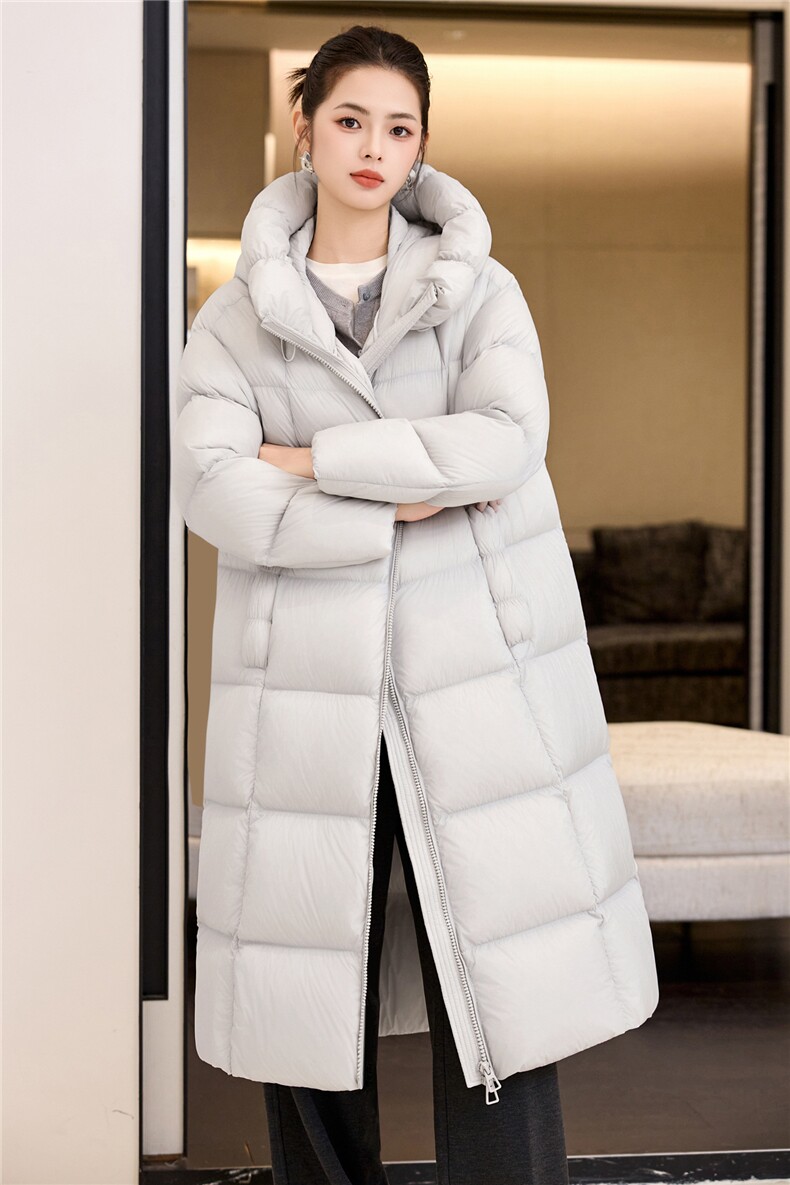 过膝加厚羽绒棉服2025新款白鸭绒加长款冬装外套直筒连帽棉袄女,女装羽绒服,阿舍尔精品