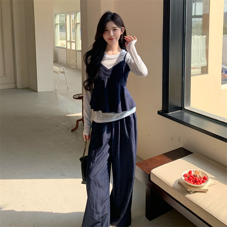 现货3件套气质t恤吊带阔腿裤超火三件套2C275-5518-P165-K268,女装套装/套裙,2C275