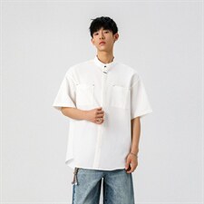 1新中式立领衬衫风暗扣工装大码M-5XL半袖衬衣男78013P48控78，男装T恤，星座226-2