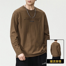 男士棉春秋款圆领潮牌男装2025新款男款T恤长袖上衣8079-P35，男装T恤，电商D215