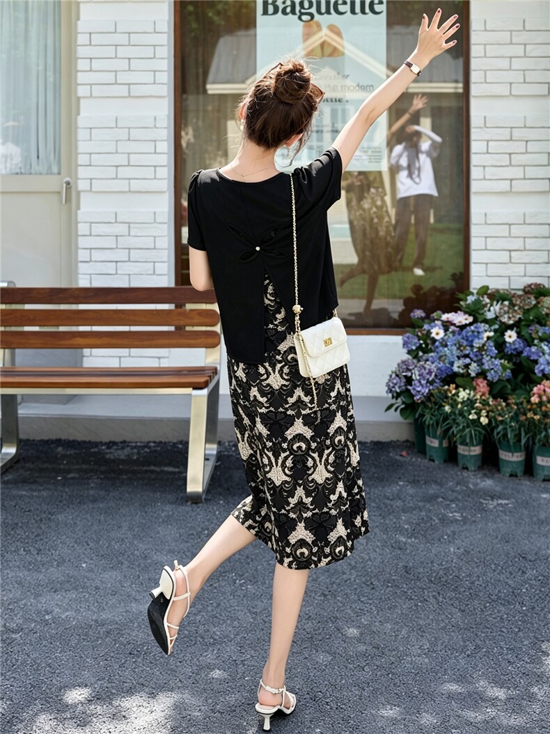 时尚印花连衣裙套装女2026夏季短袖罩衫吊带裙气质漂亮减龄两件套,女装套装/套裙,恋慕依尚