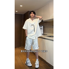 新中式风翻领盘扣短袖衬衫民族风提花短裤套装TZ606-特P65，男装衬衫，电商A006